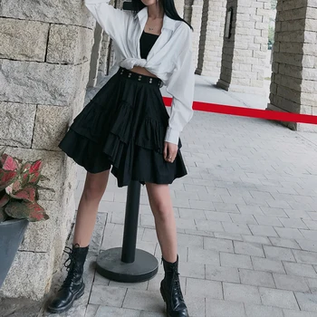 

2020 Spring Autumn Women New Style Black Patchwork Skirt Loose High Waist Ball Gown Mini Half Body Skirt Fashion Tide