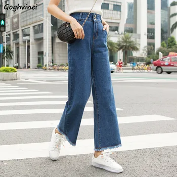 

Jeans Women Casual Loose Ankle-length Denim Females Trousers Womens High Waist Solid All Match Korean Style Wide Leg Hot Sale