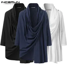 Ретро мужской однотонный элегантный кардиган с длинным рукавом Тренч модный уличный тренд шарф воротник Мужская хлопковая Повседневная Верхняя одежда INCERUN