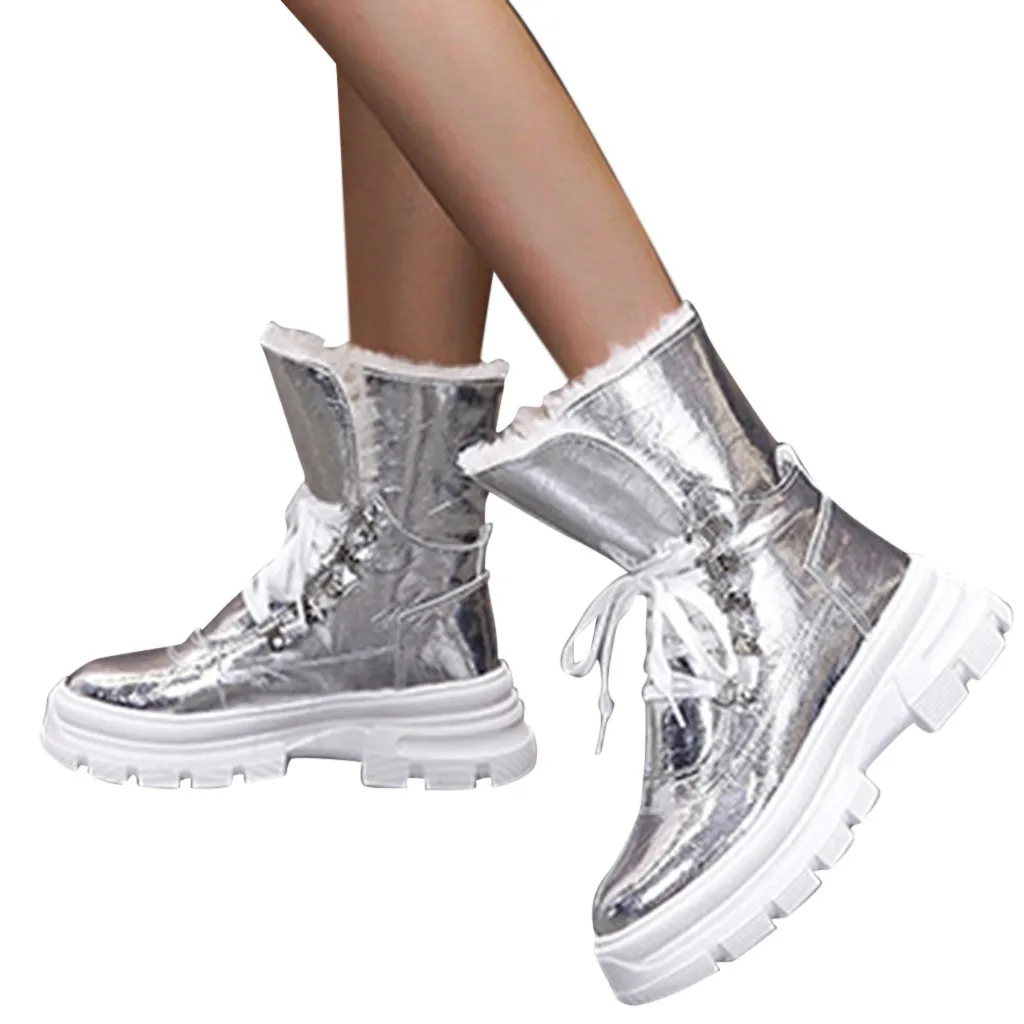 Женские зимние теплые ботинки из искусственной кожи на платформе со шнуровкой и коротким плюшем ботинки из плюша высокое качество; botas mujer; большой размер 40