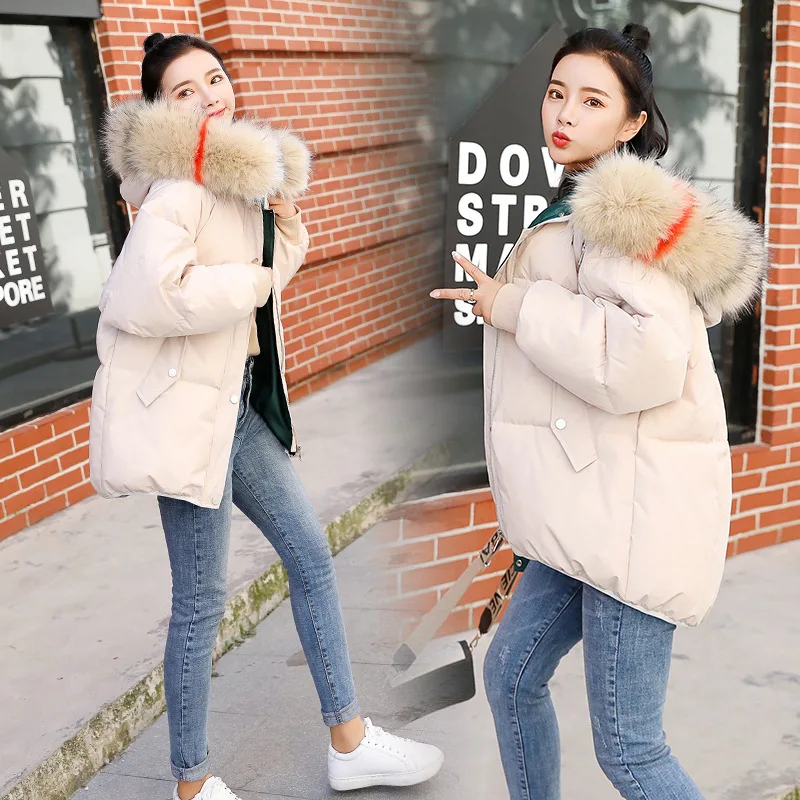 

2019 Winter New Style Korean-style WOMEN'S Wear Short Fashion Winter Coat Large Fur Collar BF Loose-Fit down Feather Cotton-padd