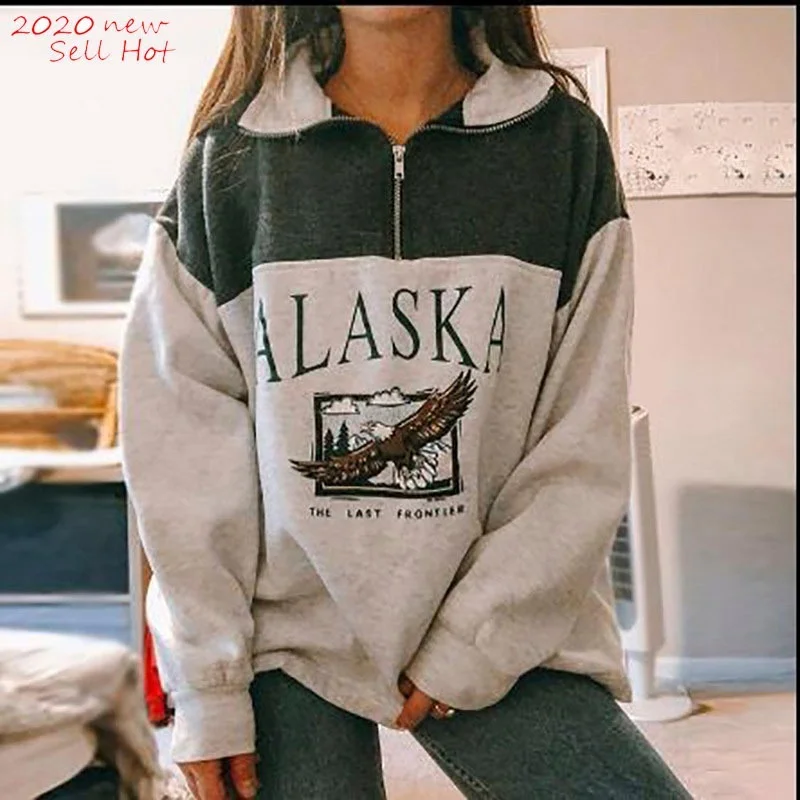 Vendedor Caliente Sudadera de gran tamaño con letras para mujer, jerséis informales con cuello de POLO Vintage a la moda, algodón cálido para invierno, primavera y otoño, 2020 wxQKM5bJO1l