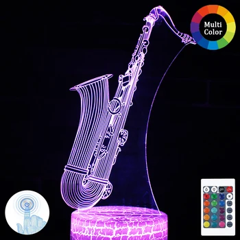 

Saxophone 3D Remote Control Color Changing Night Light Bedroom Decoration Lamp Children Gift Musical Instrument Night Lights G19
