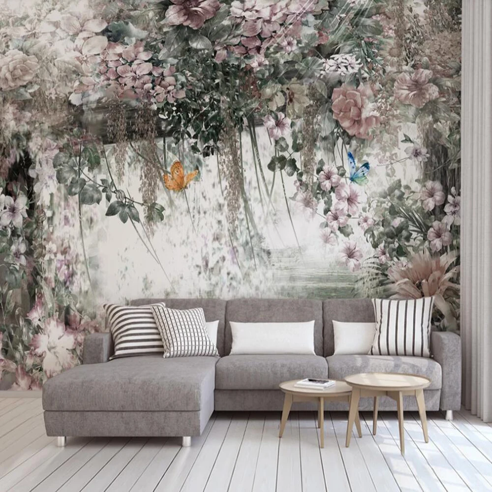 Milofi custom large wallpaper mural Nordic modern fresh watercolor vine flower background wall paper decorative painting | Обустройство