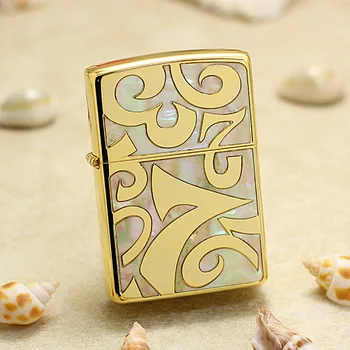 

Genuine Zippo oil lighter copper windproof Golden Lucky 7 carving cigarette Kerosene lighter Gift With anti-counterfeiting code