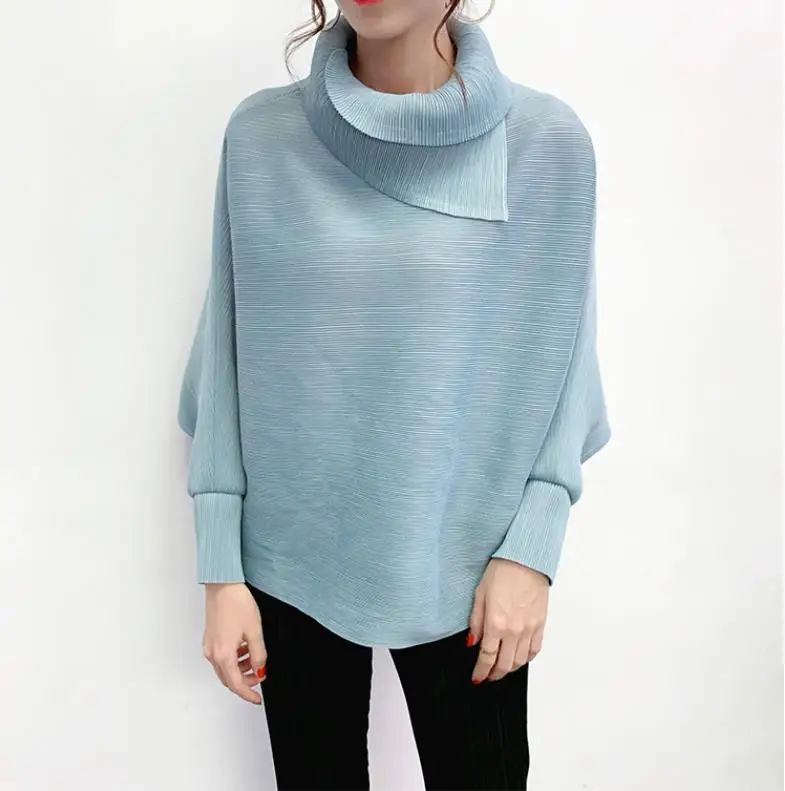 light blue Мияки в сложенном виде отложным воротником рубашка с рукавом «летучая мышь» новые зимние длинные рукава в сложенном виде нижняя рубашка свободного кроя; - Цвет: light blue
