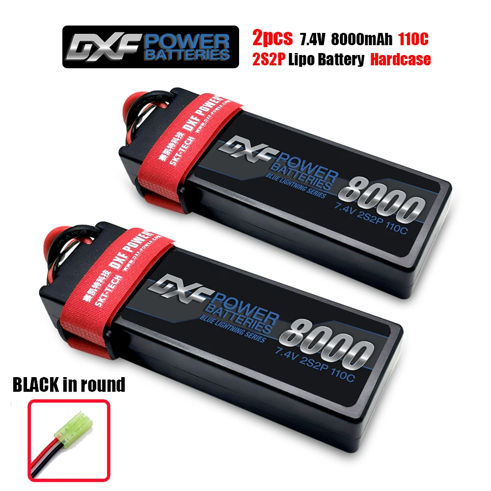 DXF 2 шт 2S 7,4 V 8000mAh 110C Max220C Lipo аккумулятор RC части с Т-образным штекером удобные для TRXX 1/10 автомобильный Дрон Вертолет Лодка FPV - Цвет: 2PCS8000HARDBLACK