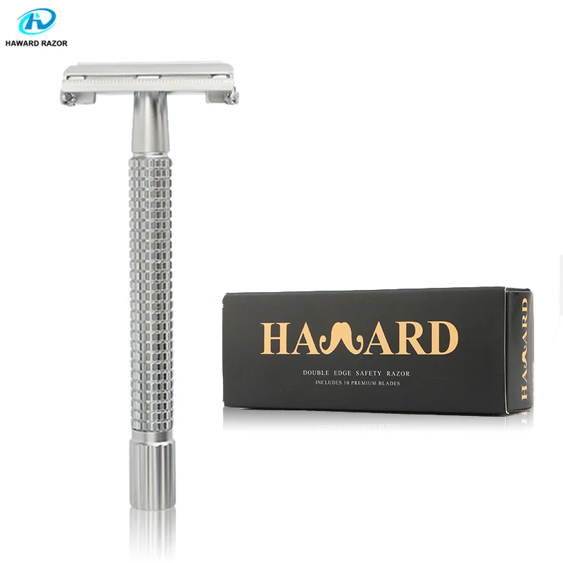 

HAWARD Butterfly Safety Razor Double-edged Manual Razor Matte Silver Long Handle Shaver Men's Shaving Machine 10 Shaving Blades