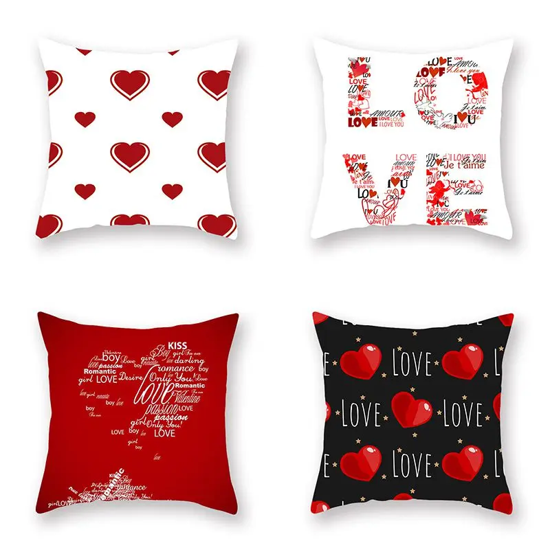 

4pcs Valentine's Day Red Love Pillow Case Red Geometric Figure Pillow Case 18 * 18cm Festive Pillow Case Pillowcover