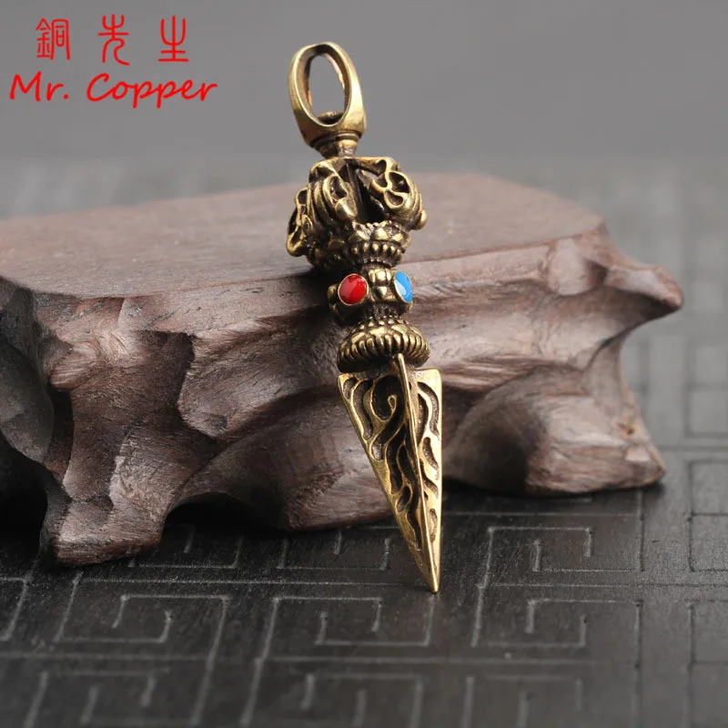 

Copper Enamel Beads Vajry Pestle Ornaments Vintage Brass Key Chains Pendants Buddha Instruments Lucky Home Decorations Avoid Evi