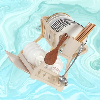 

Kitchen Storage Rack Multifunctional Dish Drain Rack Kitchen Utensil Holder Plastic Dish Drainer (Khaki)