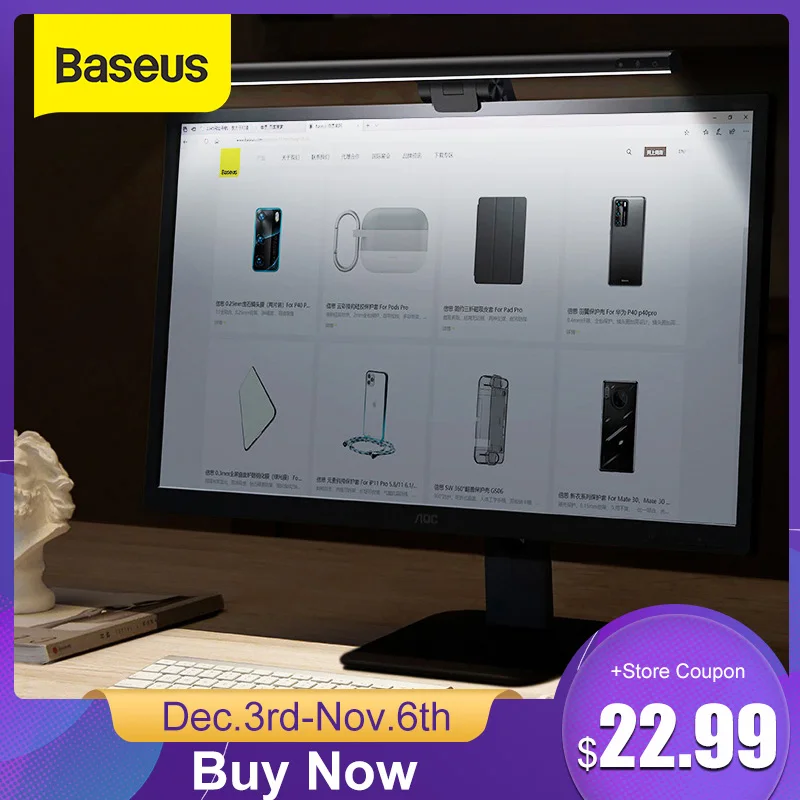 

Baseus Stepless Dimming Eye-Care LED Desk Lamp For Computer PC Monitor Screen Hanging Light LED Reading USB Powered Lamp