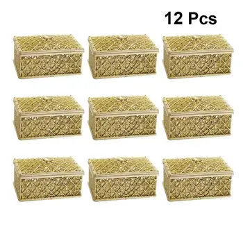 

12pcs Hollow Candy Storage Boxes Square Candy Holder Wedding Gift Boxes Container (Golden and Silver)