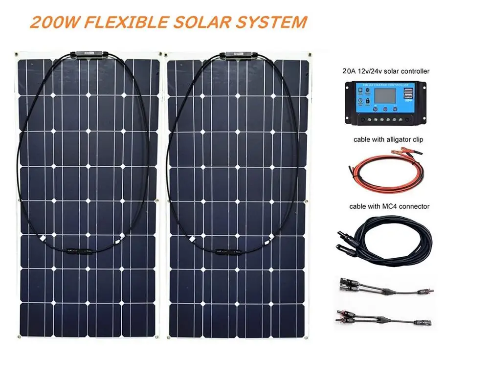 200W 20A G RG 200W Гибкая Панели солнечные 12V 24v контроллер+ 20A солнечной энергии Системы для рыбацкой лодки кабина для кемпинга - Цвет: 200W 20A G