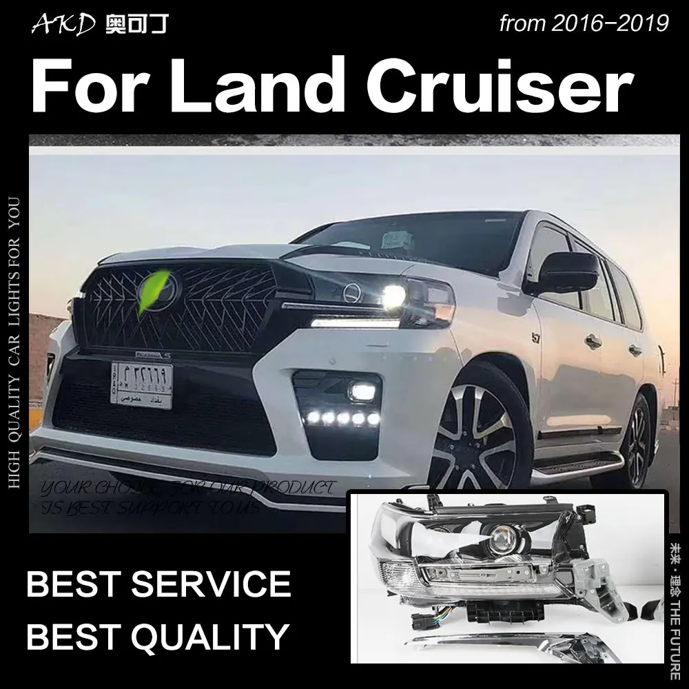 AKD автостайлинг фара для Toyota Land Cruiser фары 2016-2019 LC200 светодиодный ная DRL Hid