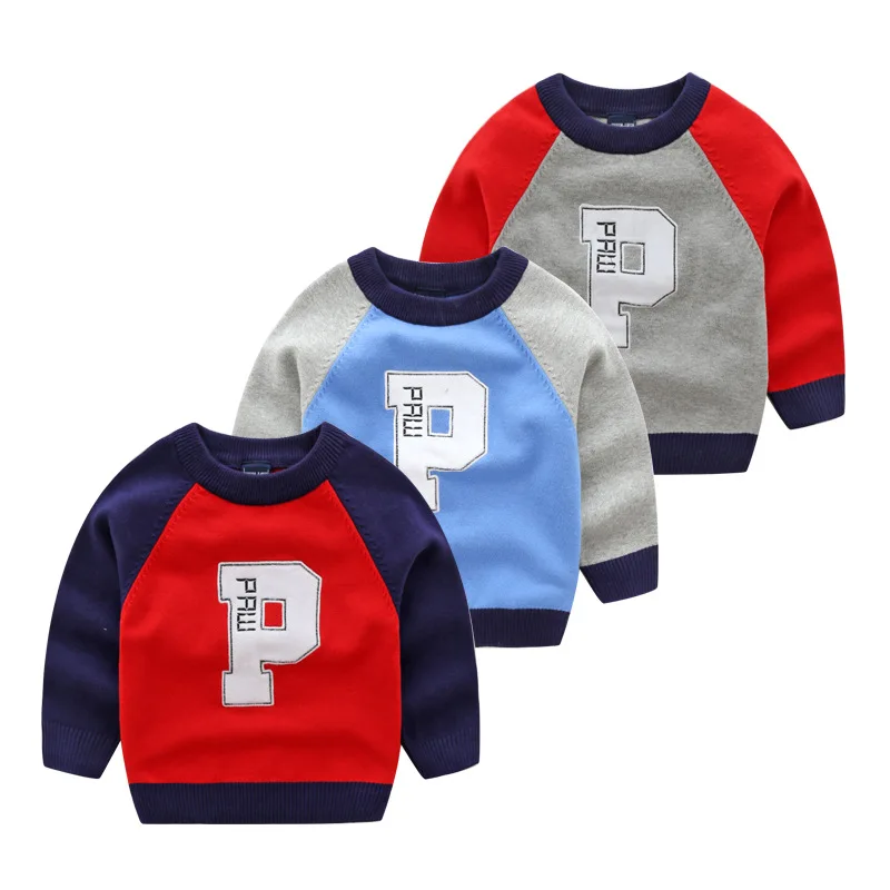

19 Autumn Clothing CHILDREN'S Garment New Products BOY'S Lettered Embroidered Sweater Pure Cotton Knitted Sweater Children Hoodi