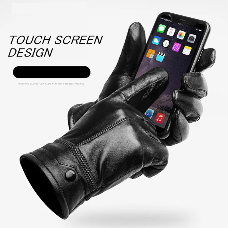 Men Women Leather Gloves Flexible Phone Touchscreen Windproof Warm Inner Velet Waterproof Thermal Glove Tactical Gear Mittens