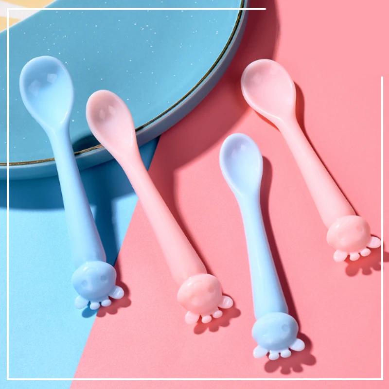 

Baby Cute Deer Pattern Spoon Child Training Spoon Safety Non-slip Infant Feeding Soft Silicone Tableware Teeth Gum Protect Spoon