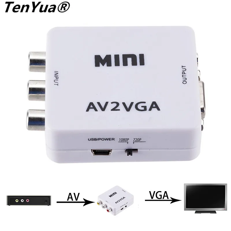  Mini HD RCA CVBS AV2VGA Video Converter Conversor AV a VGA Video Converter Adapter per PC HDTV Conv