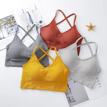 

Women Everyday Bra Tube Top Female Camis Japanese and Korean Style Seamless Back Cross Lingerie Tee Bra