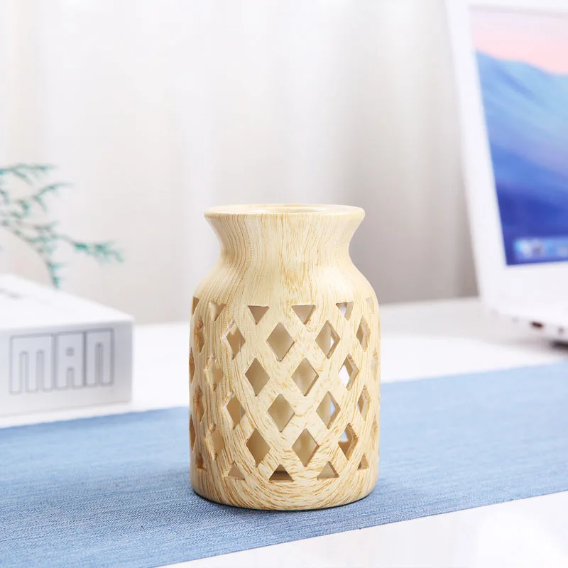 A-Wood grain Китайская керамическая ваза для цветов, маленькая круглая белая розовая зеленая настольная Минималистичная Красивая Скандинавская домашняя декоративная Гидропоника - Цвет: A-Wood grain
