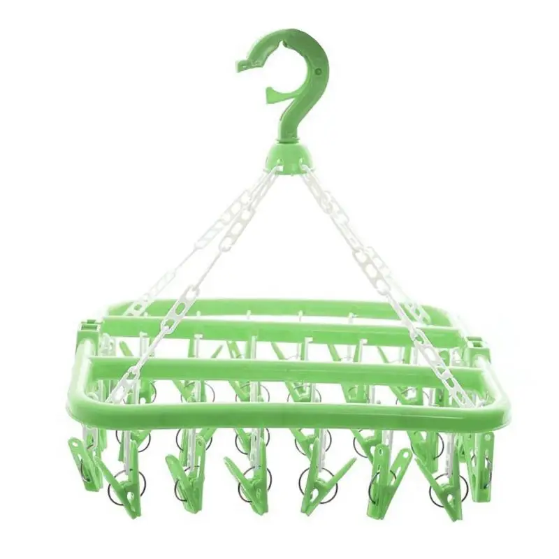 Green 32 зажима Складные носки ткань вешалка прищепка сушилка для одежды - Color: Green