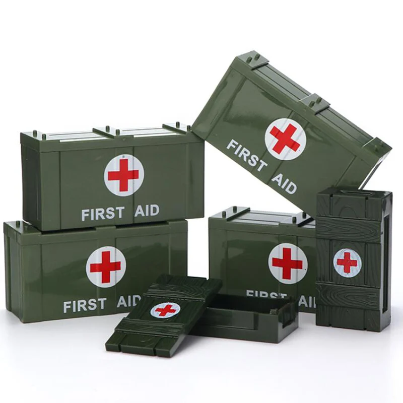 

2 Pcs Military Series Medical Box City Figures Building Block Medicine Moc Army Rescue Box Equipment Gift X010