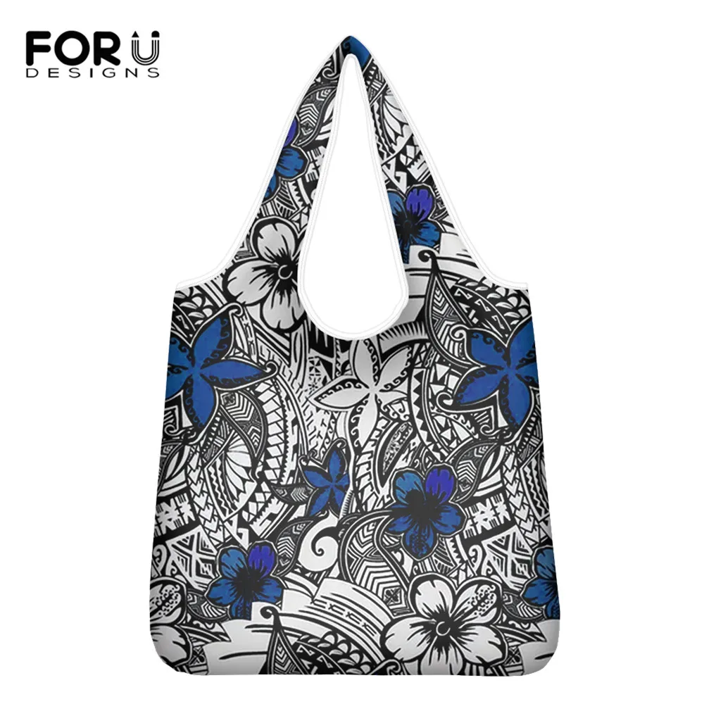 

FORUDESIGNS New Trend Women Portable Shopping Bag Hawaiian Samoan Polynesian Tribal Floral Printed Ladies Casual Grocery Eco Bag