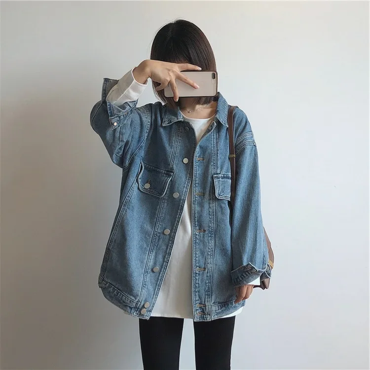 

19 Autumn/Good Wear Good Type! Handsome Boyfriend Style Retro Washing Loose-Fit Jeans Coat Jacket Women's