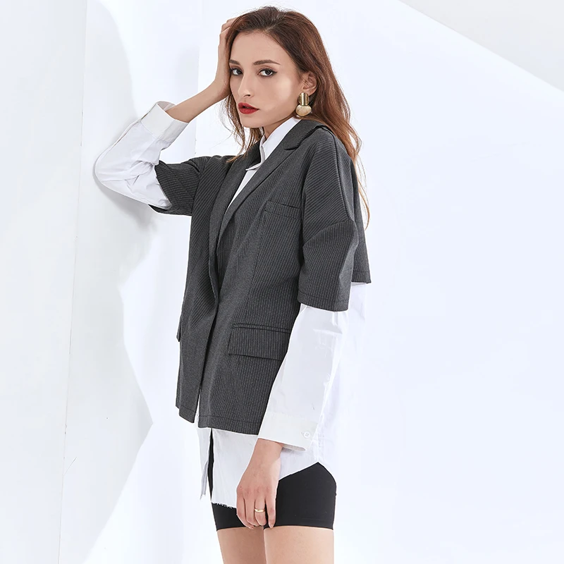 TWOTWINSTYLE Striped Shirt For Women Notched
