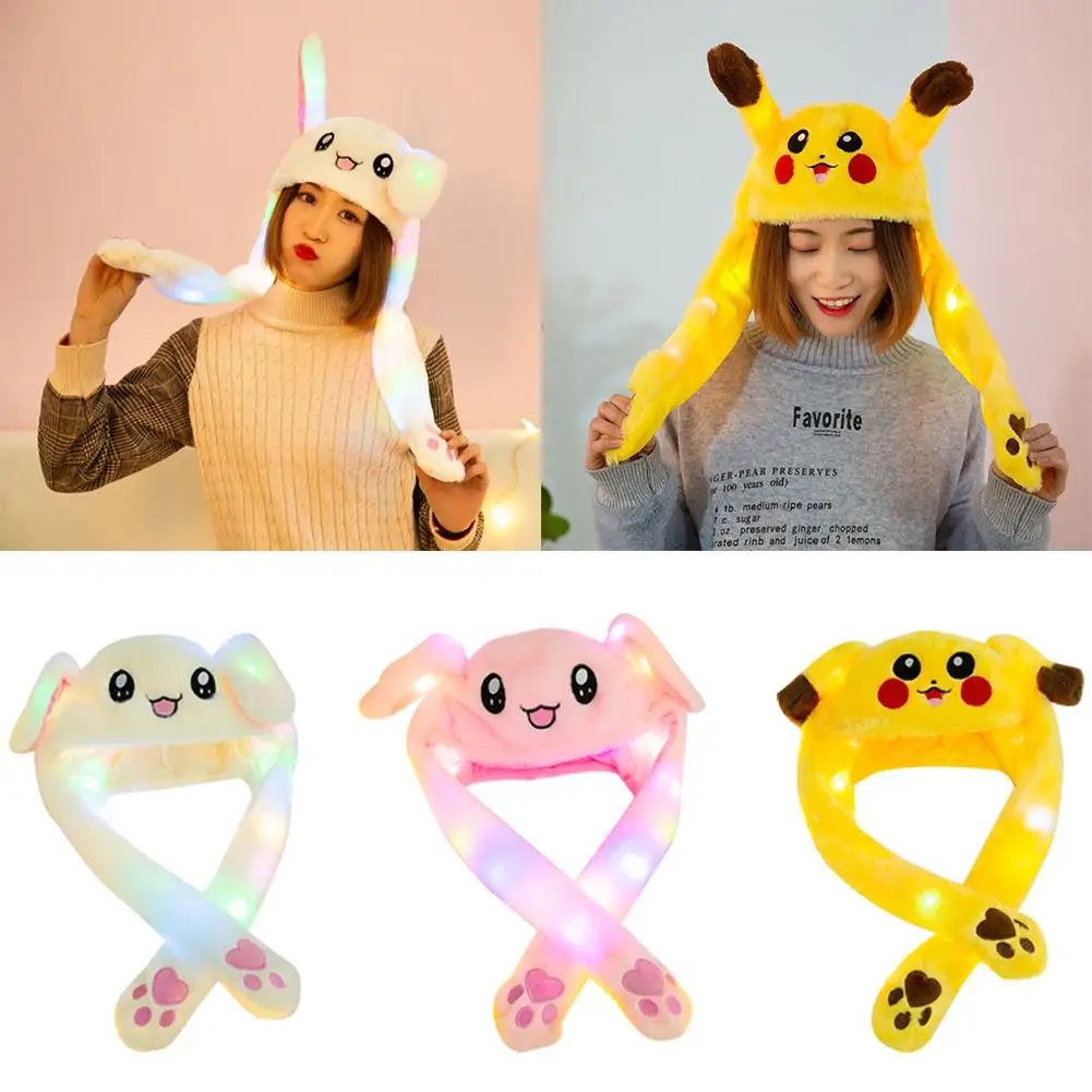 Lovely Luminous/no light Plush Rabbit Hat Funny Play Toy Up Down Moving Bunny Ears Airbag Girlfriend Children Gifts | Дом и сад
