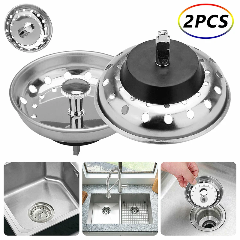 2PCS Stainless Steel Sink Disposal Stopper Home Kitchen Sink Drain Strainer Waste Plug Basket 