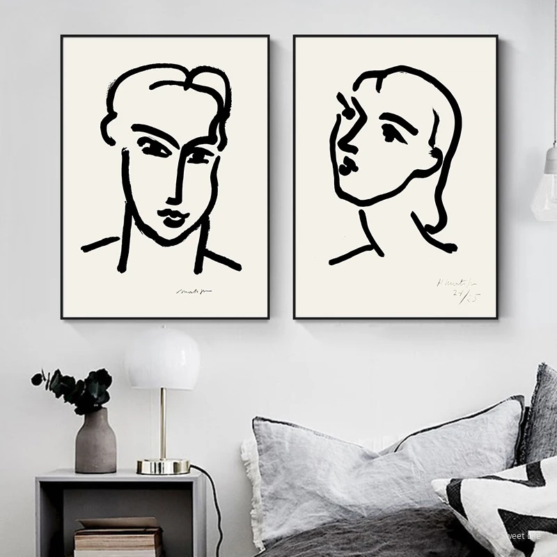 

Henri Matisse Posters And Prints Abstract Portrait Minimalist Black White Wall Art Canvas Painting For Modern Living Room Decor