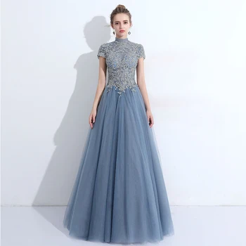 

married fashion Evening Dresses New appliques lace prom gowns beaded women formal party dress vestido de festa