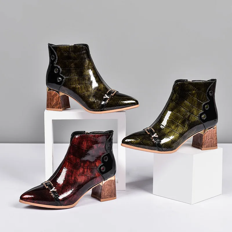 MORAZORA/ г., ботильоны из лакированной кожи наивысшего качества женские вечерние туфли на высоком каблуке женские полусапожки осень-зима
