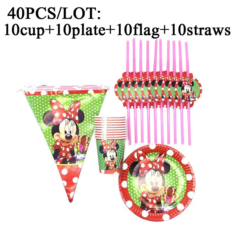 beipanqixi-40pcs 100 шт красные вечерние принадлежности Минни набор украшений одноразовые Минни Маус вечерние Салфетка под тарелку кружку Дети День рождения принадлежности флаг - Цвет: beipanqixi-40pcs