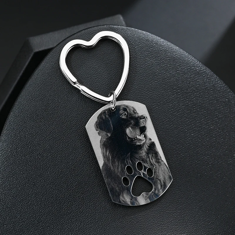 Customized Name Text Letter Photo Luck Charm Heart Keychain Personalized Oiercing Engraving Dag ID Key Chain Pet Pendant Trinket afbeelding