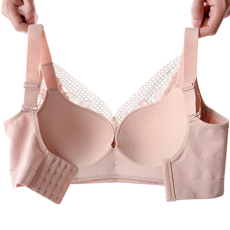 Underwear women's big breasts show small adjustment of large size gathered  bra thin support without steel ring to receive breast