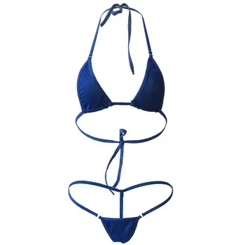 

2Pcs Lady Sexy Solid Color Halter Mini Bra G-String Bikini Set Swimwear Swimsuit