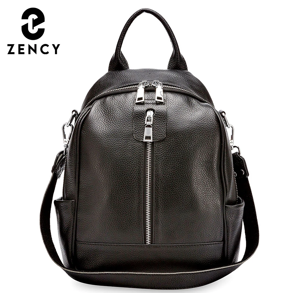 Zency Fashion Women Backpack 100% Cowhide Genuine Leather Black Travel Bags Girl's Schoolbag Notebook High Quality Knapsack |