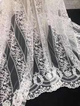 

High quality wedding dress fabric handmade beads embroidery French mesh African lace Nigeria fabric wedding fabric 5 yards