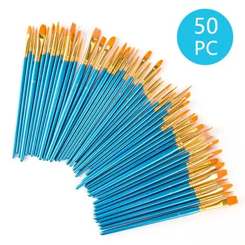 

50Pcs/Set Watercolor Gouache Paint Brushes Different Shape Round Pointed Tip Nylon Hair Painting Brush Set Art Supplies