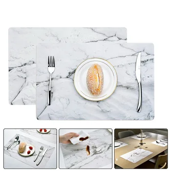 

2PCS Marble Pattern Stripe Placemat Dishware Coasters PVC Table Mat Kitchen Tableware Pad DIY Wedding Party Decorative Mat
