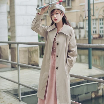 

Women Casual Solid color Single Breasted Windbreakers Fashion Office Simple Sashes Outerwear New Female Khaki Spring Trench Coat