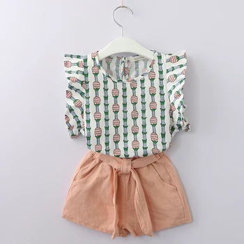 

Menoea Girls Suits New Summer Style Beautiful Floral Children Vest Clothes+Solid Shorts Suit with Belt 2Pcs Children's Sets