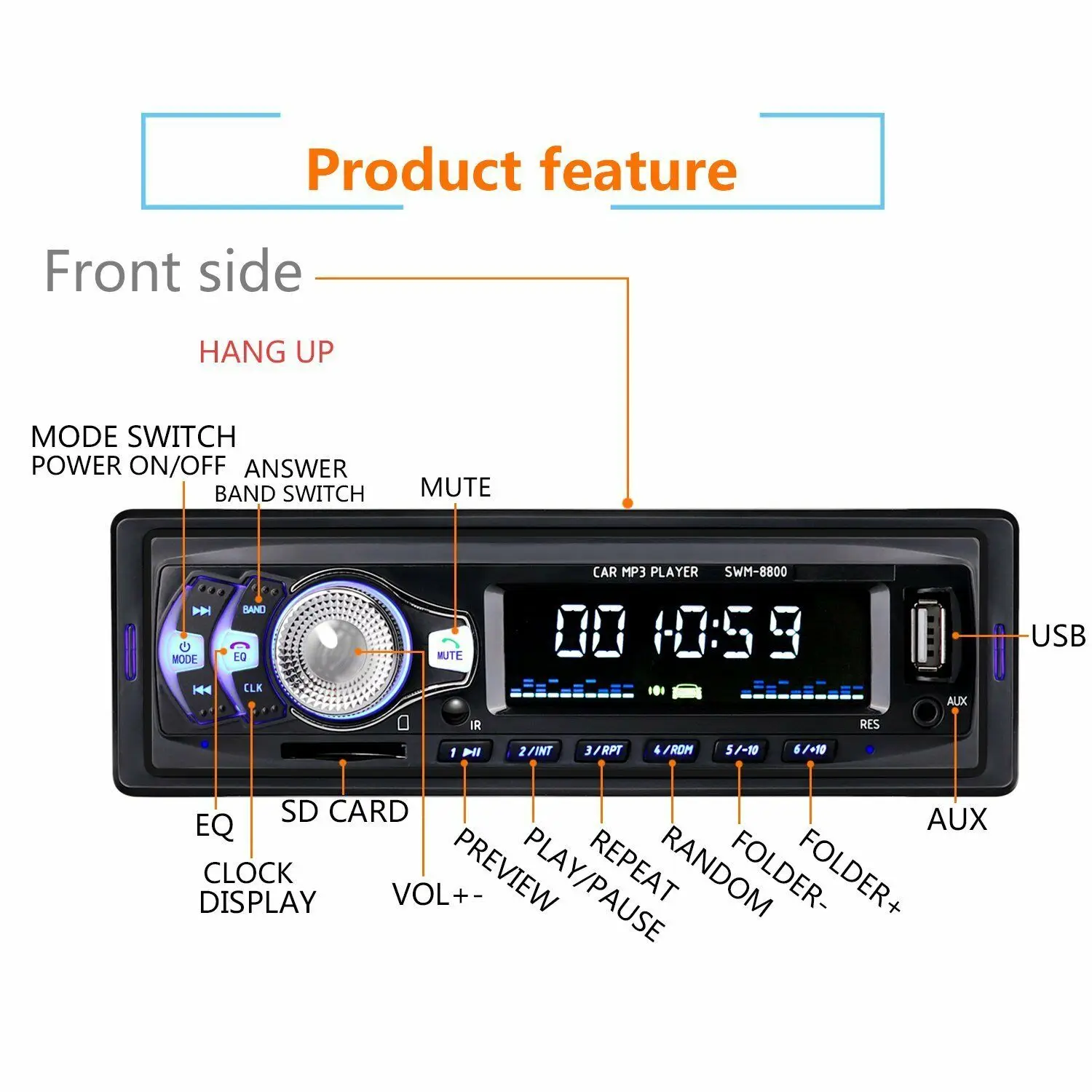 Kingslim автомобильный fm-радио MP3-плеер автомобильный стерео радио блок в-тире Bluetooth голова mp3-плеер/USB/SD/AUX FM громкой связи с микрофоном