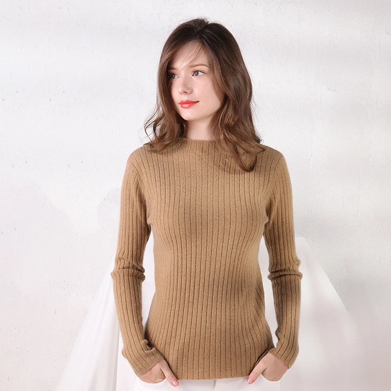 

LHZSYY 2019Autumn Winter New Women Half Collar Pure Wool Sweater Slim Warm Knit Base Shirt Wild High-end Short Cashmere Pullover