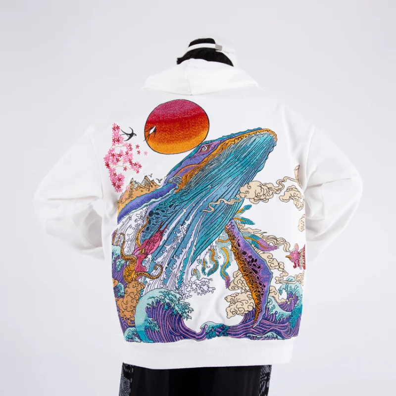 

Свитер мужской с вышивкой и капюшоном, в стиле Харадзюку