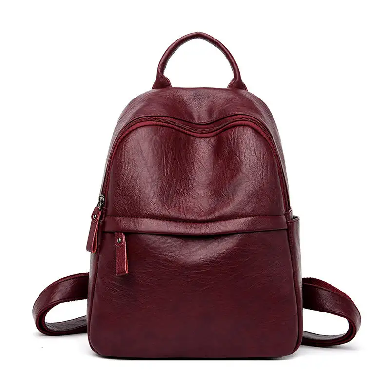 Женские кожаные рюкзаки, высокое качество, Sac A Dos Femme, винтажный рюкзак, женская дорожная сумка на плечо, Mochilas, школьные сумки для девочек - Color: wine