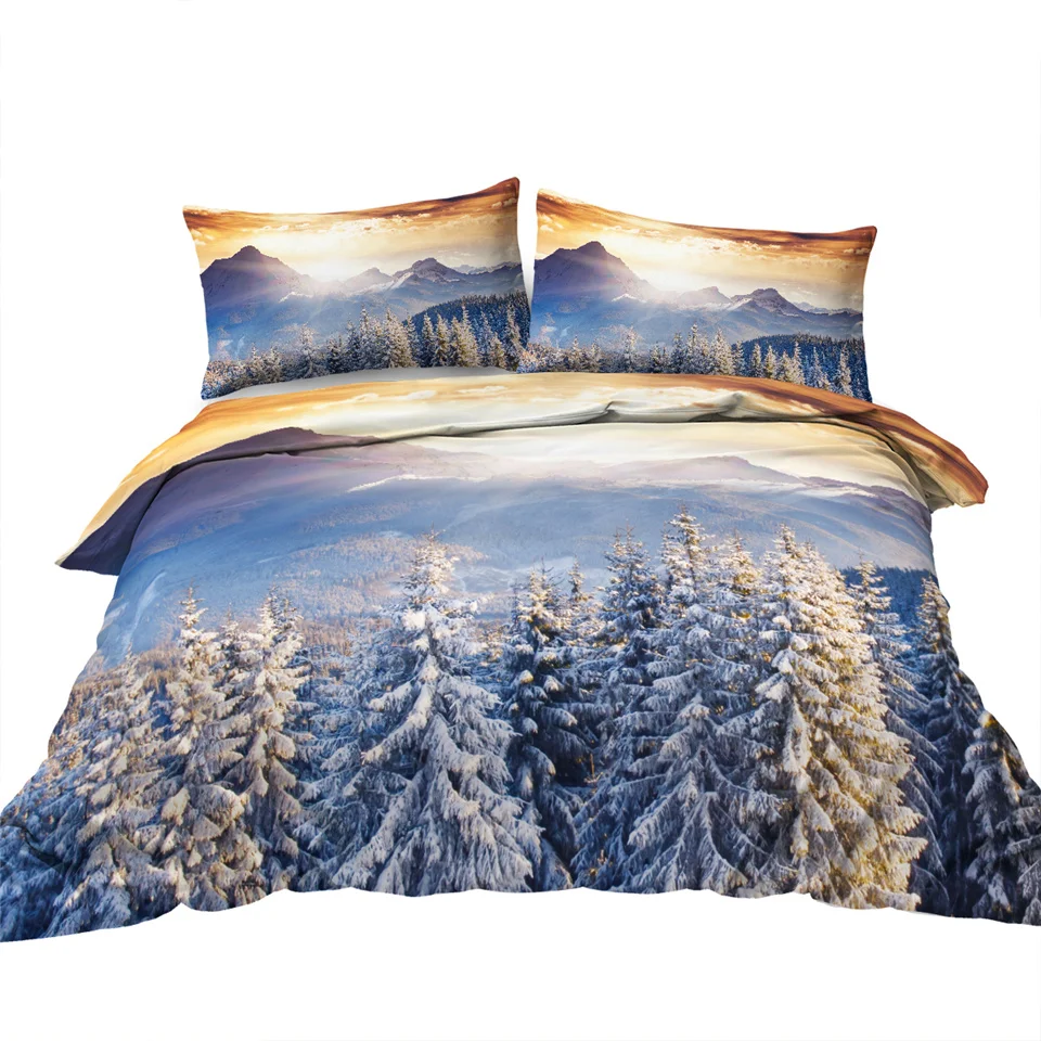 Blesslive зимний пейзаж постельное белье хвойное дерево пододеяльник 3D закат горы покрывала природа красота лес постельное белье